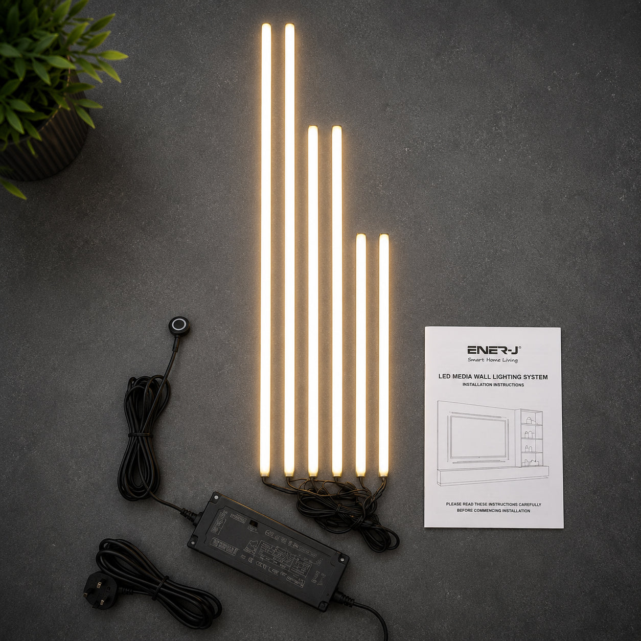 Ener-J LED Slat Wall Lighting Kit Touch Switch Aluminium Profile System for Media Walls 24V 6 Profiles Set