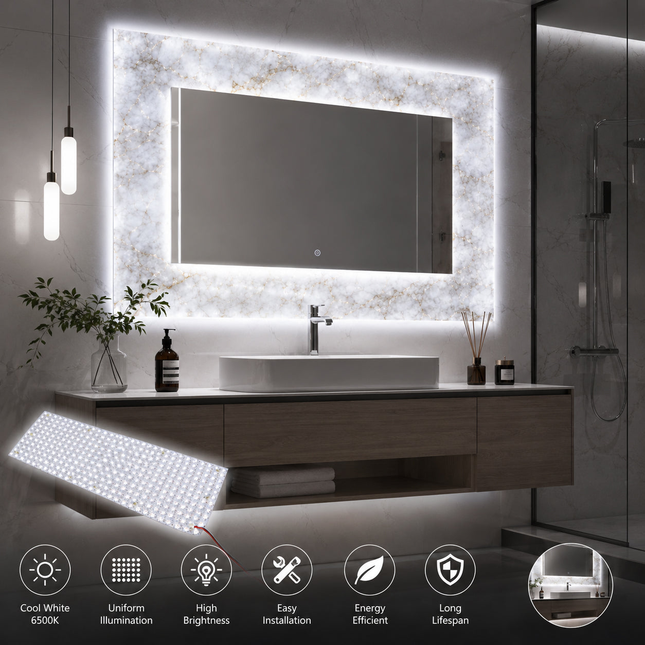 Ener-J LED Backlit Lens Board 6500K Daylight White 240 x 500mm Energy Efficient LED Panel Light Module for Ceiling Lights & Lighting Fixtures