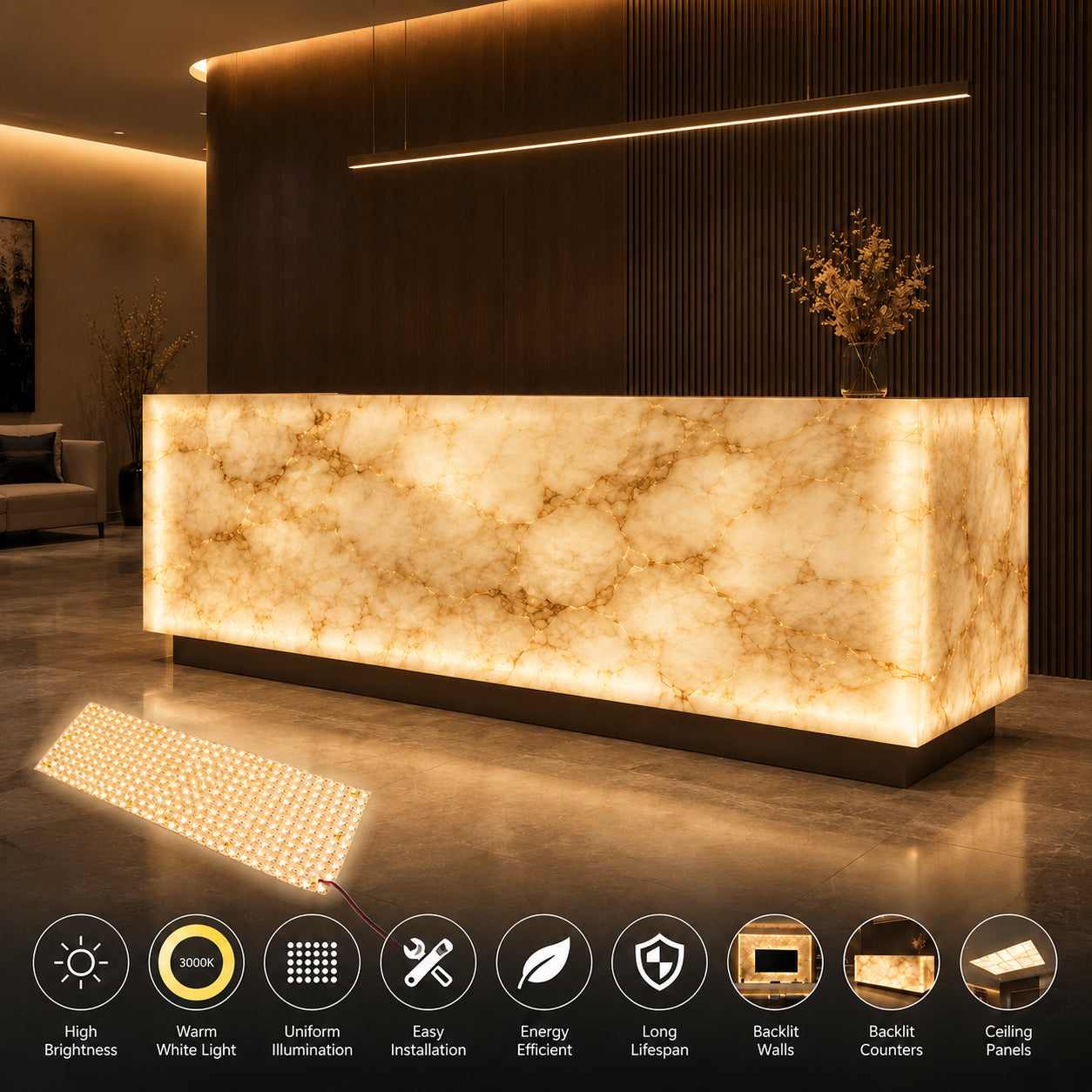 240mm × 500mm LED Backlit LED Lens Board, 3000K