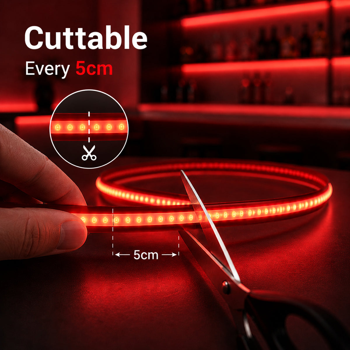 Ener-J 24V COB LED Strip Lights High Brightness Red 30M Reel with 480 LEDs/M IP20