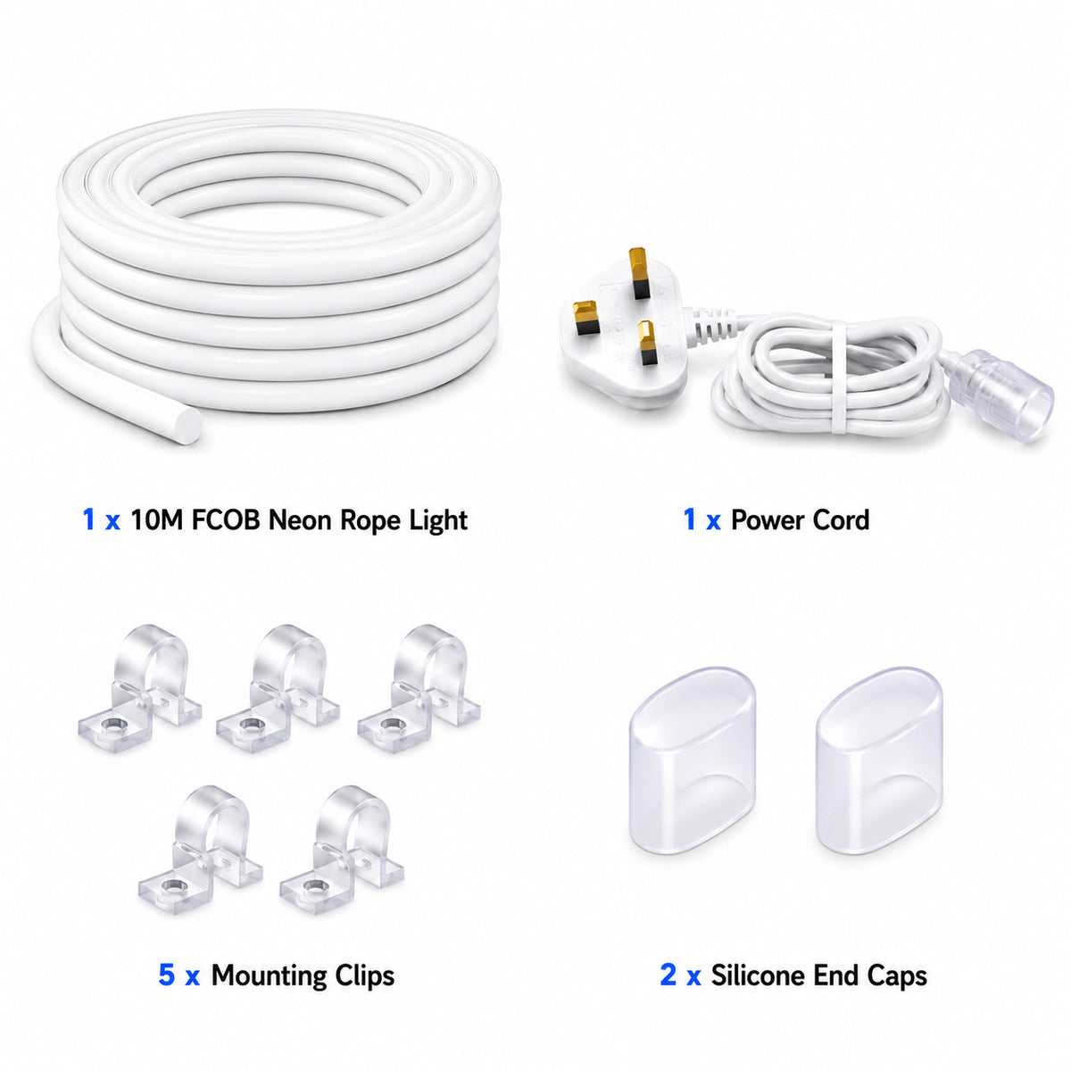 10M FCOB Neon Rope Light Kit, 10W/M, 800Lm/M, 6500K