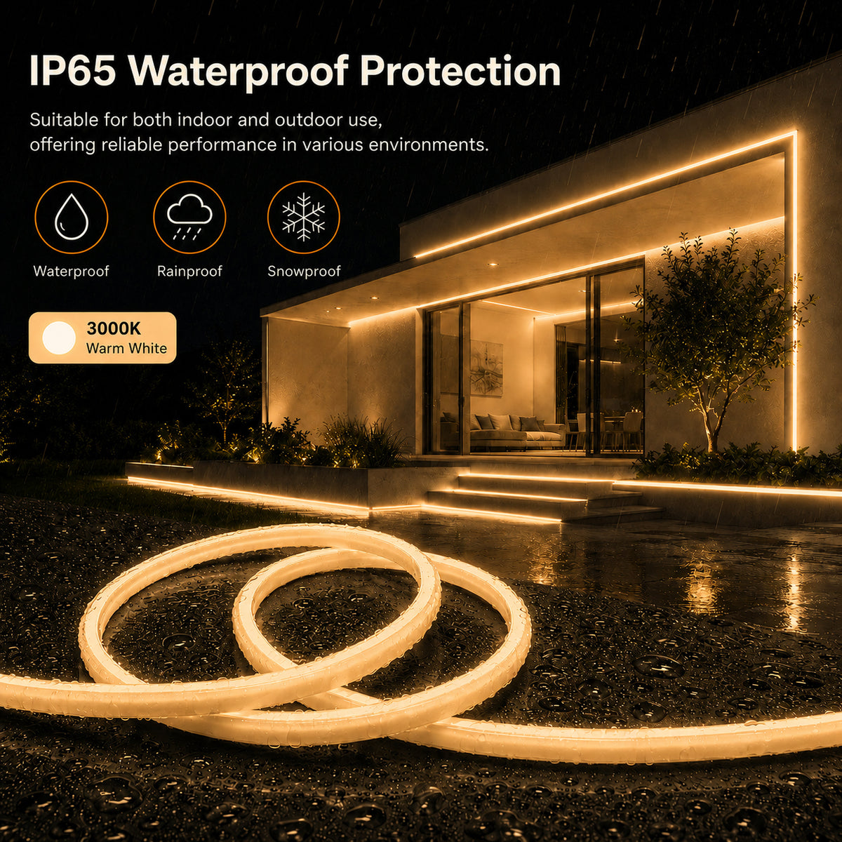10M FCOB Neon Rope Light Kit, 10W/M, 800Lm/M, 3000K