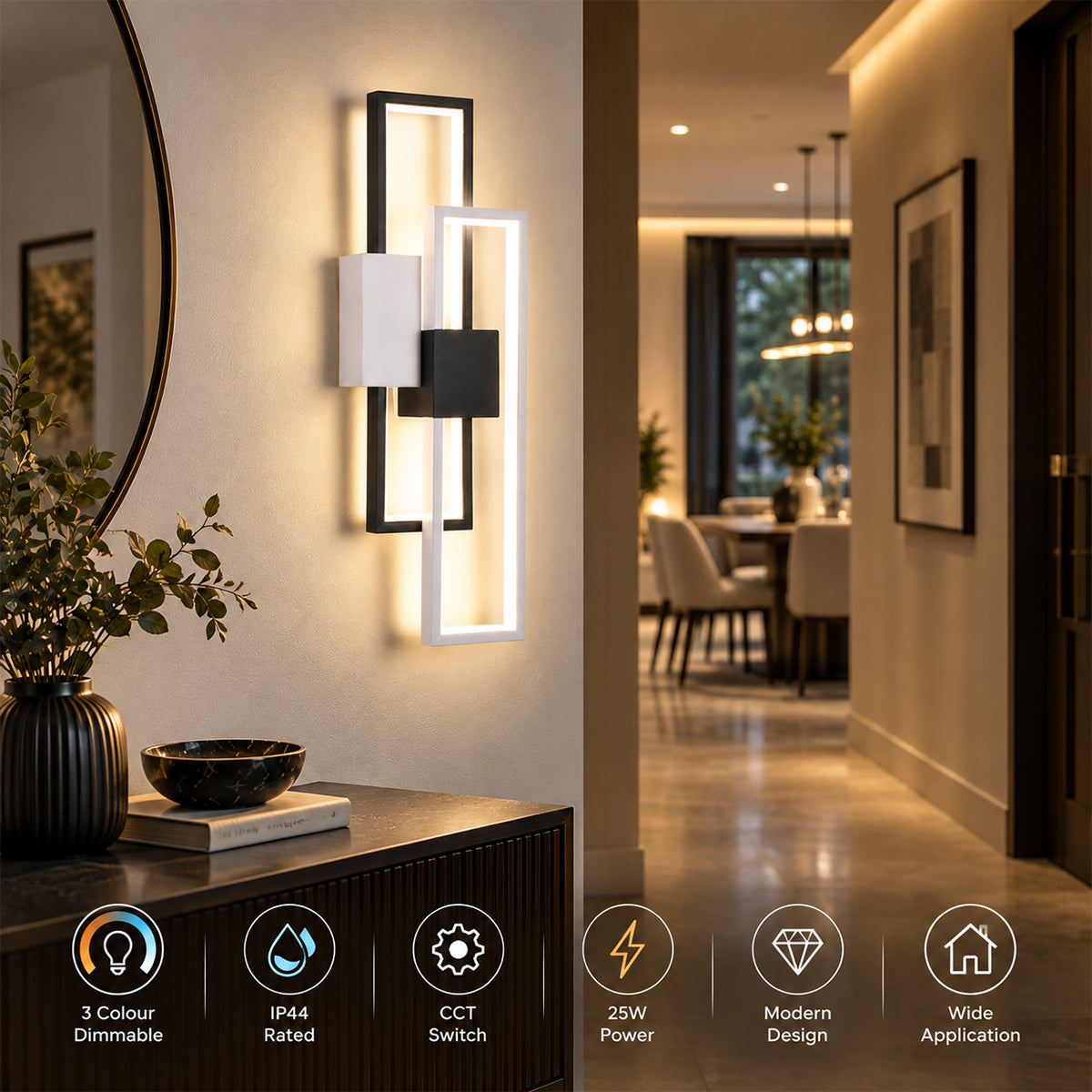 Ener-J 25W Geometric Halo LED Wall Light | CCT Switch 3000K-6000K | IP44 Rated