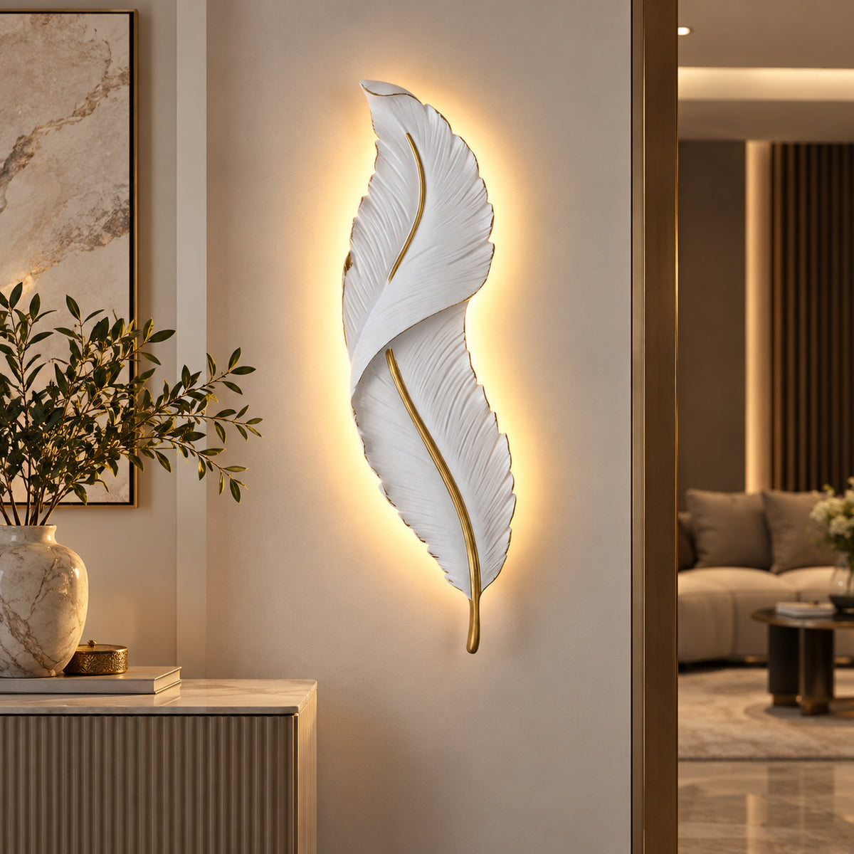 Ener-J 18W Elegant Feather LED Wall Light | CCT Switch 3000K-6000K | IP44 Rated