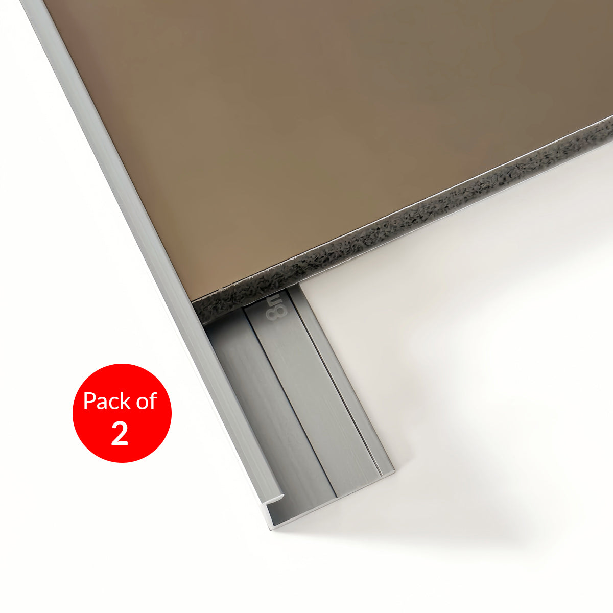 Closing Edge Line End Aluminium Trims for 8mm Charcoal boards, Silver Size: 3000 mm (Pack of 2)