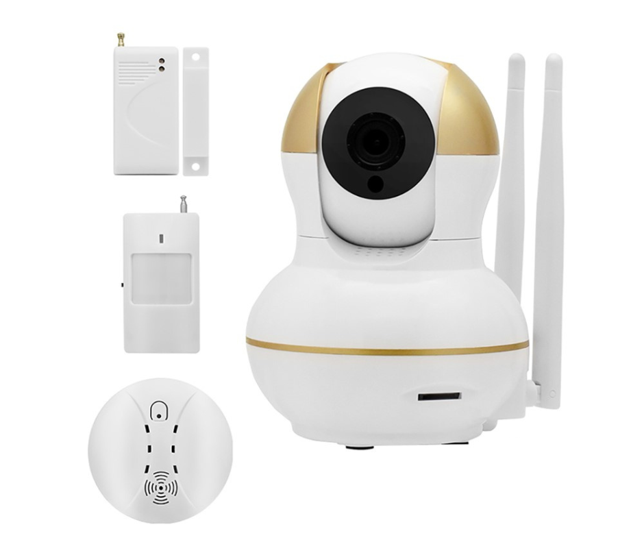 4 in 1 Kit Home Alarm Security System 1x WIFI IP Camera Wireless 433, 1x MHZ PIR Sensor, 1x Door Sensor & 1x Smoke Alarm