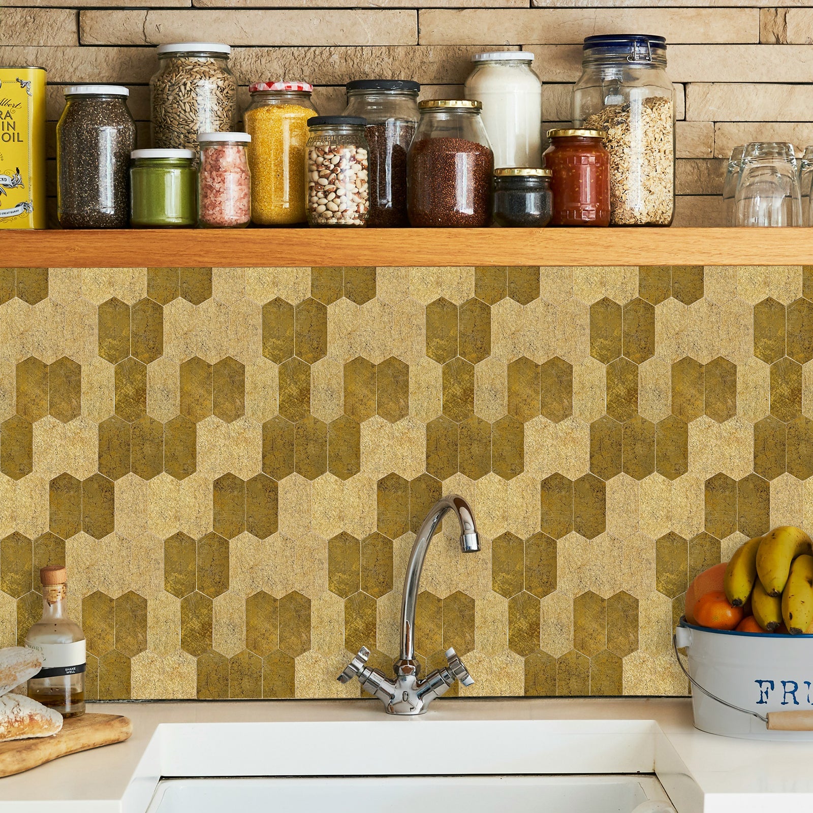 Pack of 4 Hexagon pattern, Peel & Stick Aluminium Mosaic Tile Backsplash‚ 293x285 mm, 3 mm Thickness – Bronze Finish