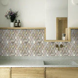 Stone mixed Metal Diamond Mosaic Tile Backsplash  - Beige  | Stick On Wall Tiles