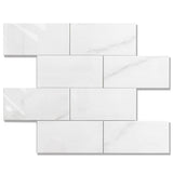 Peel and Stick Backsplash, Self Adhesive Faux Stone 12”x12” White Subway Tile for Kitchen,Glossy Waterproof Carrara Brick Marble Look, Stick on Accent Wall for Bathroom