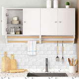 Peel and Stick Backsplash, Self Adhesive Faux Stone 12”x12” White Subway Tile for Kitchen,Glossy Waterproof Carrara Brick Marble Look, Stick on Accent Wall for Bathroom