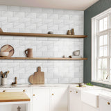 Peel and Stick Backsplash, Self Adhesive Faux Stone 12”x12” White Subway Tile for Kitchen,Glossy Waterproof Carrara Brick Marble Look, Stick on Accent Wall for Bathroom