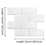 Peel and Stick Backsplash, Self Adhesive Faux Stone 12”x12” White Subway Tile for Kitchen,Glossy Waterproof Carrara Brick Marble Look, Stick on Accent Wall for Bathroom