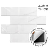 Peel and Stick Backsplash, Self Adhesive Faux Stone 12”x12” White Subway Tile for Kitchen,Glossy Waterproof Carrara Brick Marble Look, Stick on Accent Wall for Bathroom