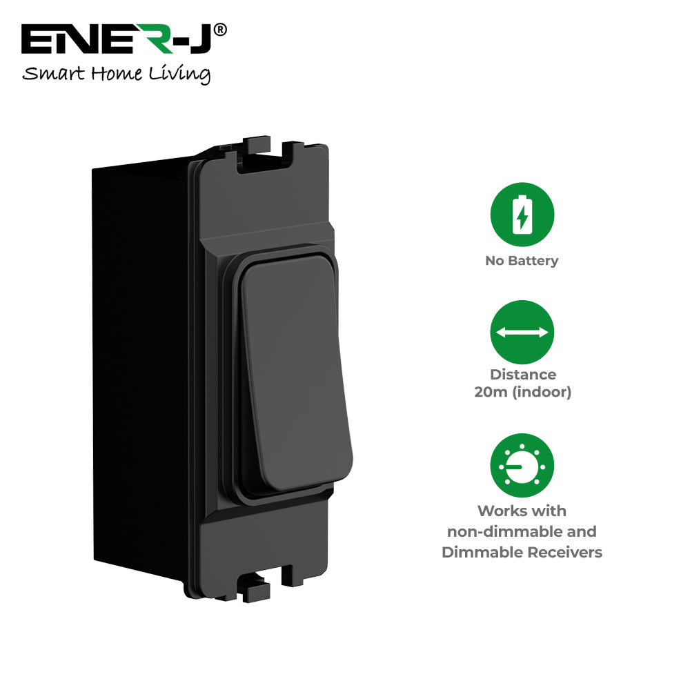 1 Gang Wireless Kinetic Switch, MK Logic Style, Black Body (PRO Series