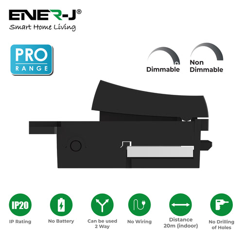 1 Gang Wireless Kinetic Switch, CLICK Minigrid Style, Black Body (PRO Series)