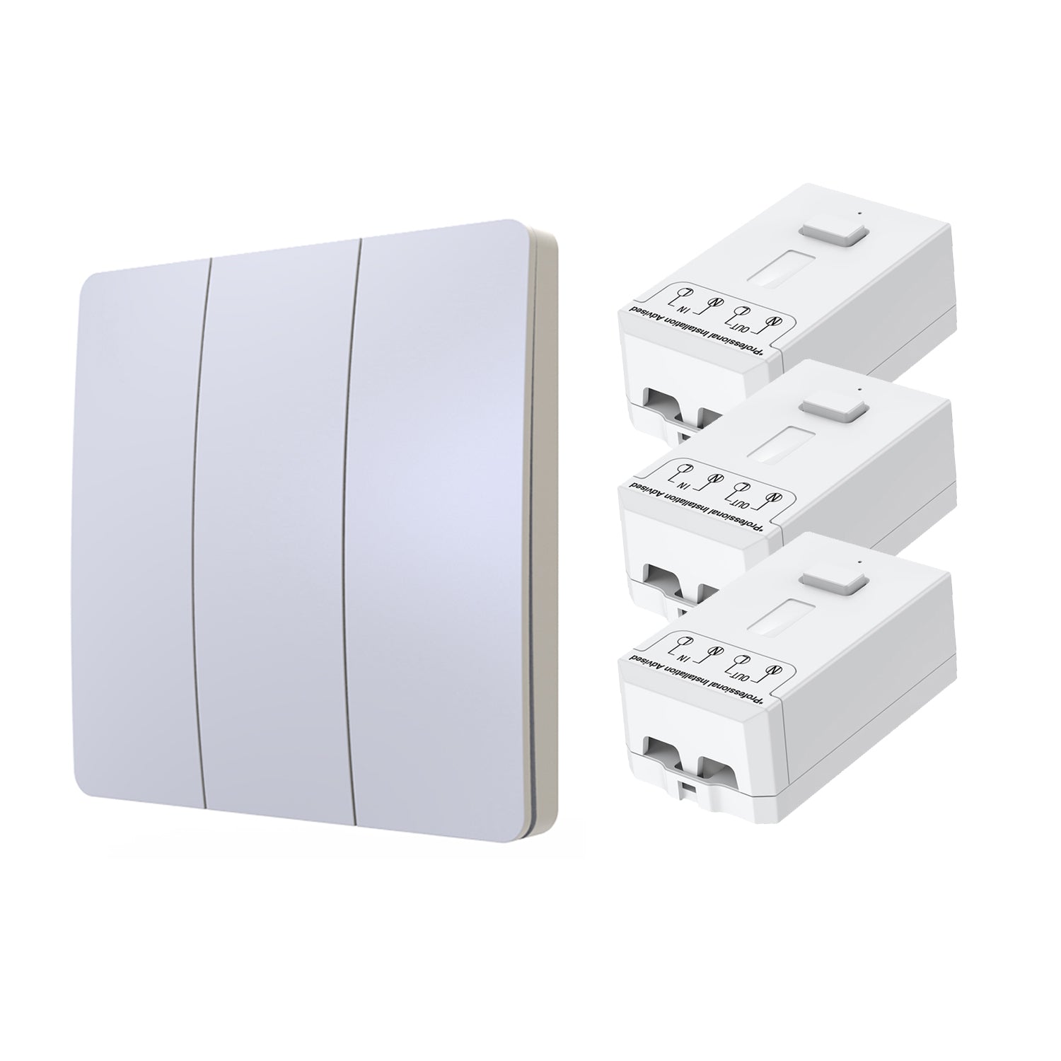 Ener-J 3-Gang Wireless Kinetic Light Switch, White, Self-Powered, IP65