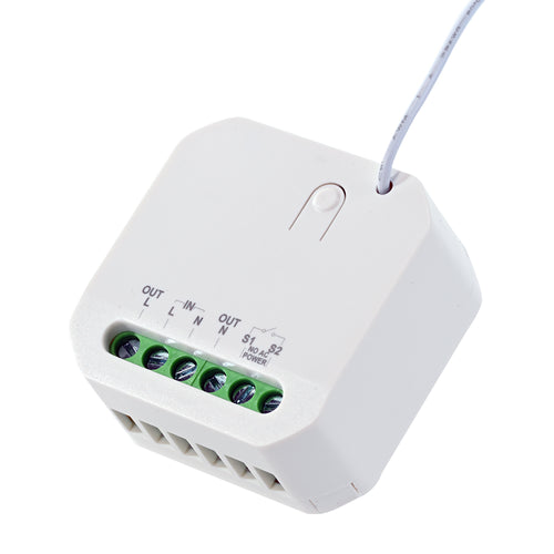 White electronic device with green connectors on a white background