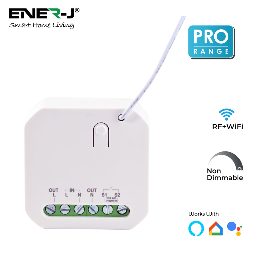 White electronic device with Ener-J branding and connectivity icons on a white background