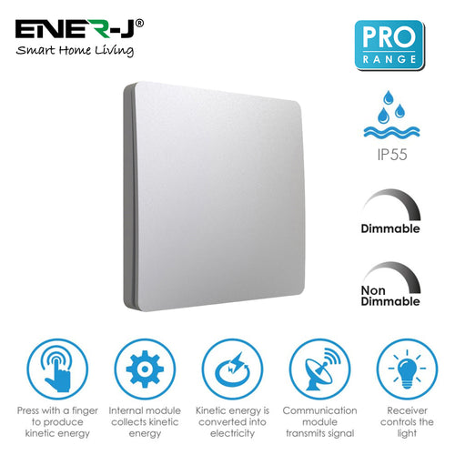 1 Gang Wireless Kinetic Switch, (Silver Finish) + 500W RF Receiver