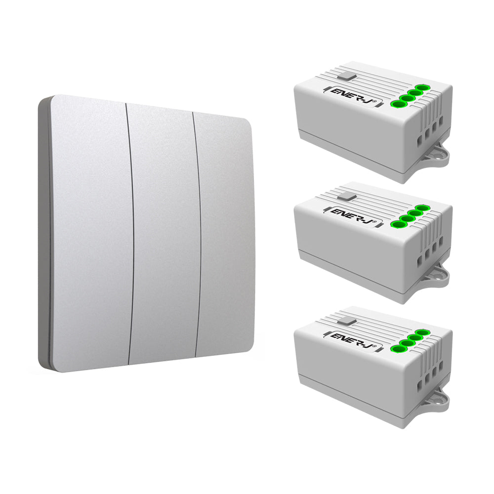 Kinetic Rj100 3 Gang Wireless Kinetic Switch (Silver Finish) + RF Receiver