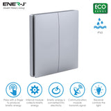 ENER-J 2 Gang Wireless Kinetic Switch, Silver + 2 units of 500W RF Receiver