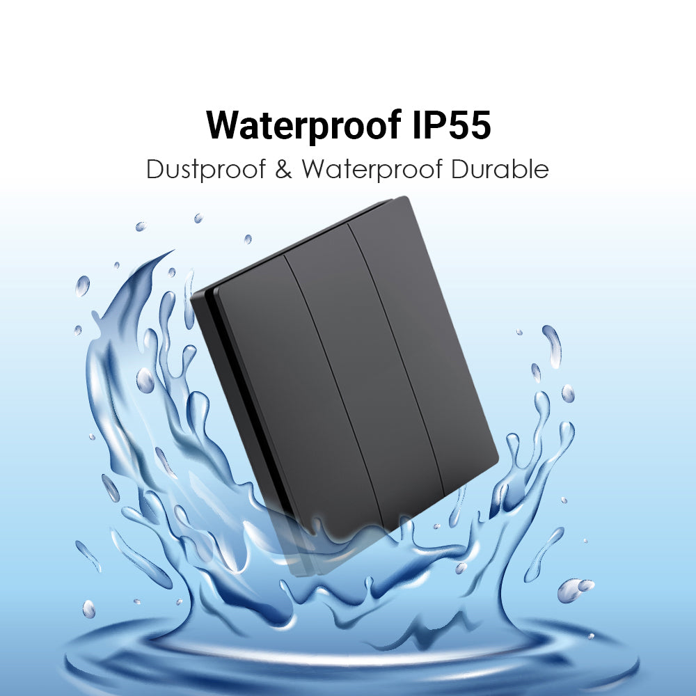 Wireless Kinetic 3 Gang Switch ECO SERIES (Black body) with 3 Non Dimmable 5A RF Receivers. No Wiring, No Batteries, No Drilling Holes