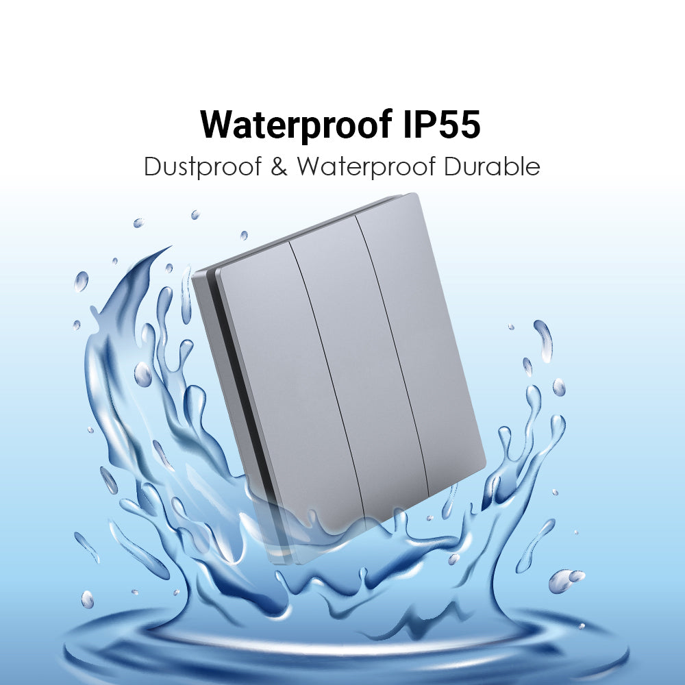 Wireless Kinetic 3 Gang Switch ECO SERIES (Silver body) with 3 Non Dimmable 5A RF Receivers. No Wiring, No Batteries, No Drilling Holes