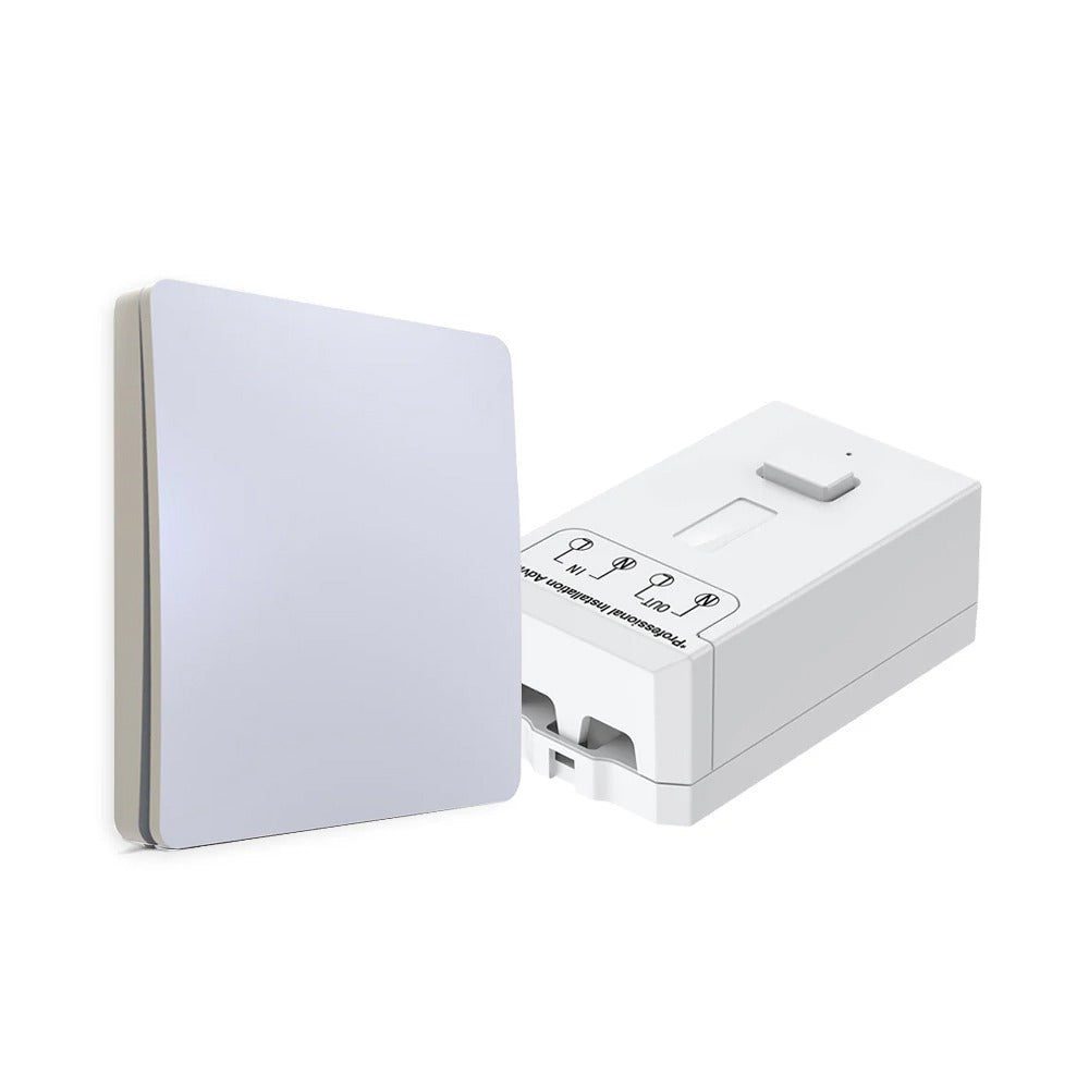 Ener-J 1-Gang Wireless Kinetic Light Switch & 500W Receiver Kit, White, Self-Powered, IP65 Waterproof (Pro Series)