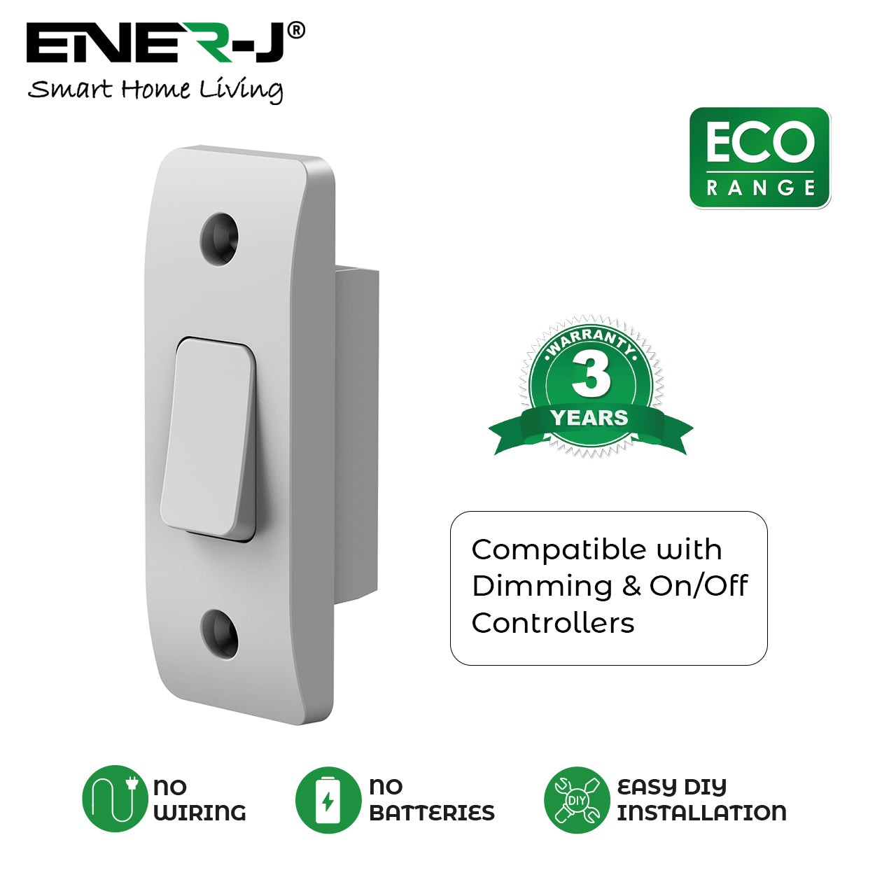 ENER-J Wireless Kinetic Architrave Switch ECO Range | White | No Wiring, No Battery | Easy DIY Installation