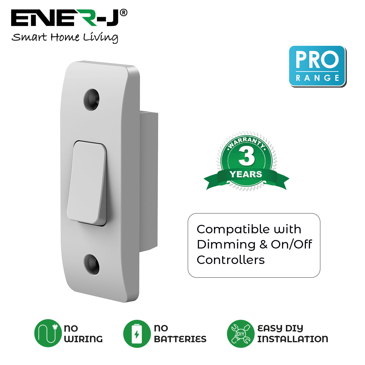 ENER-J Wireless Kinetic Architrave Switch PRO Range | White | No Wiring, No Battery | Easy DIY Installation