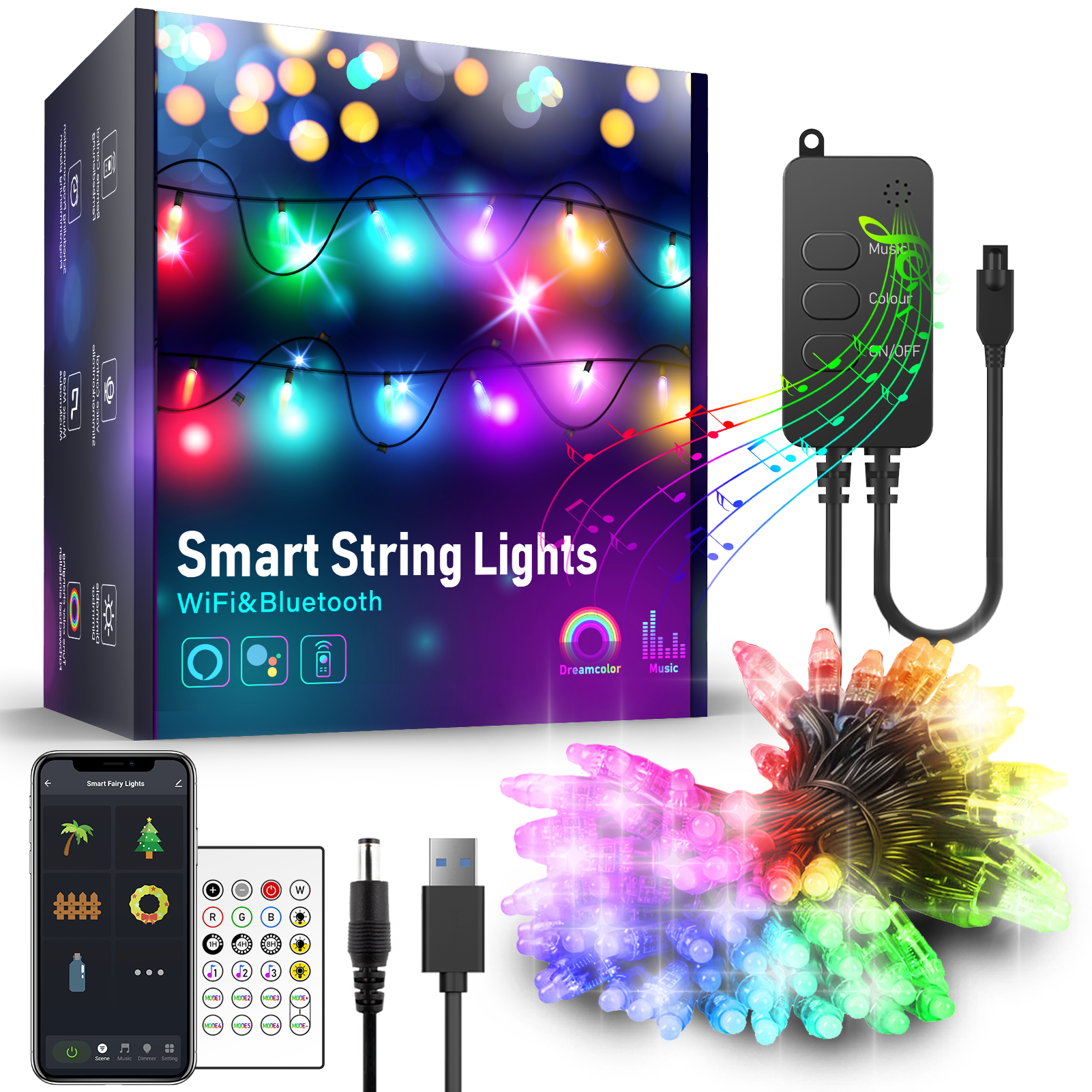 5 Meters Smart WiFi RGB Fairy Lights with 50 LEDs, IP65, IR Remote, APP & Voice Control