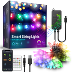 ENER-J Smart WiFi RGB Fairy Lights 5M, Alexa & Google Compatible, Music Sync LED String Lights with Remote, USB Powered, Flexible Copper Wire, Dimmable Multicolour Lighting | Single pack
