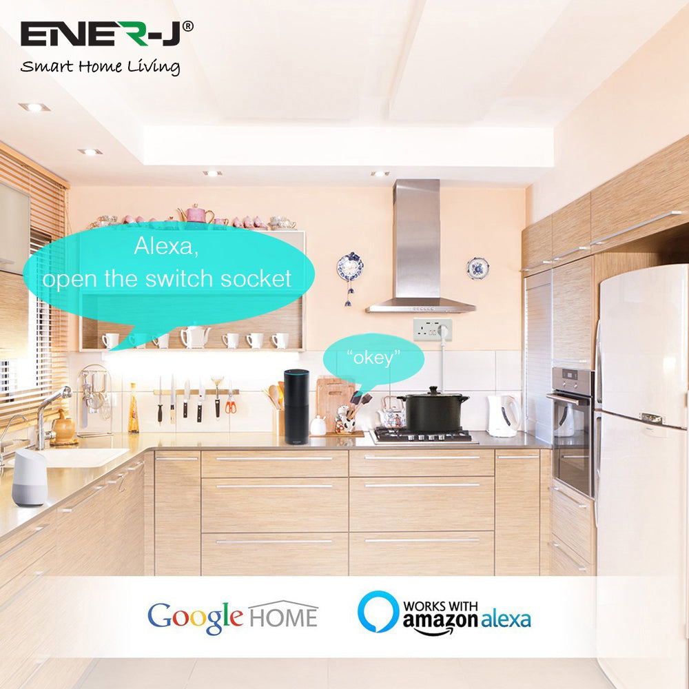 Smart WiFi kitchen socket controlled with Amazon Alexa and Google Home voice assistant