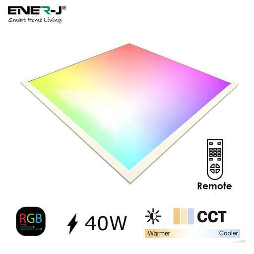 Ener-J Smart RGB+CCT LED Ceiling Panel Light 600  x 600mm, 40W Backlit Panel, App, Remote & Voice Control