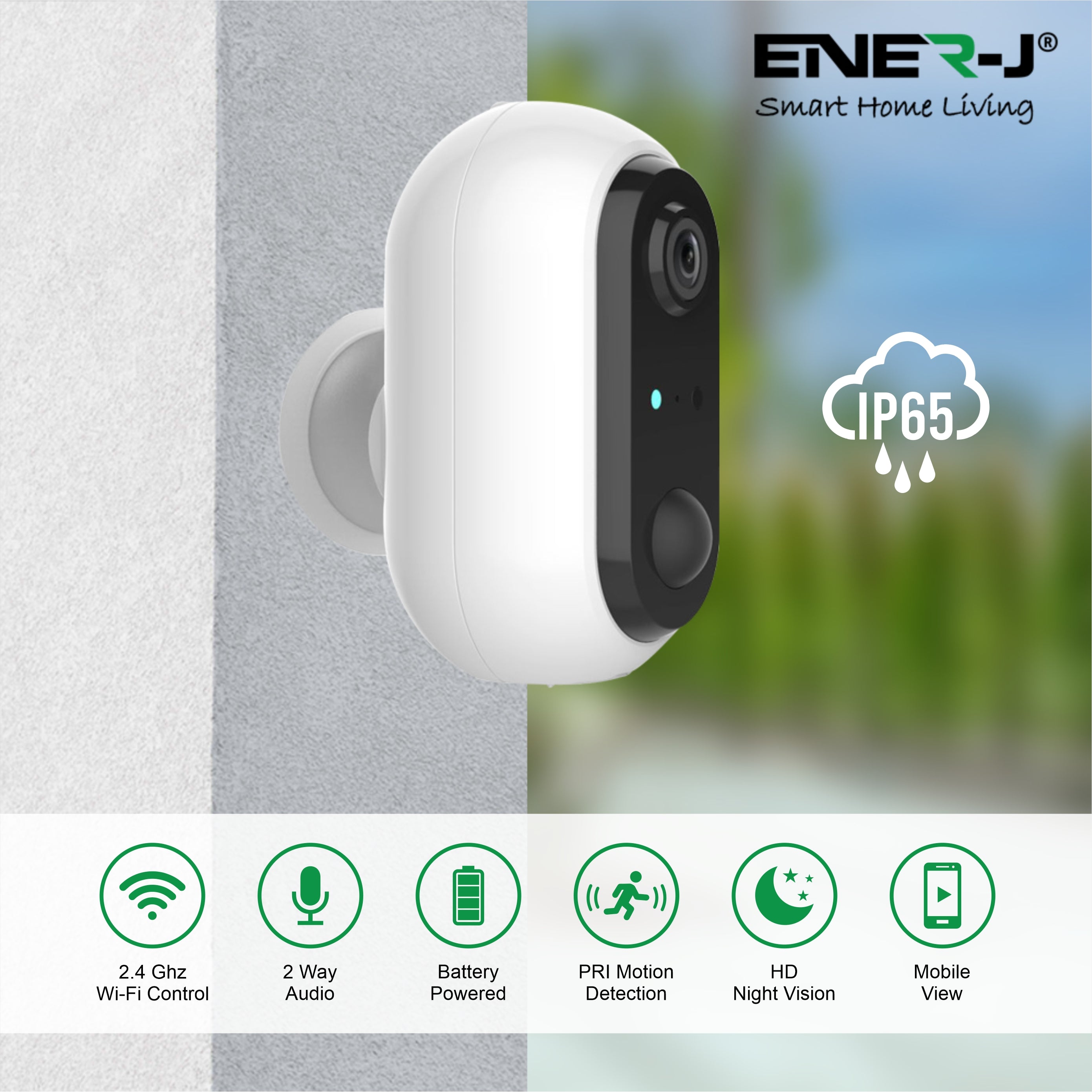 ENER-J Wireless 1080P Battery Security Camera with PIR Motion Detection, Two-Way Audio, Night Vision & IP65 Waterproof, Rechargeable, Magnetic Mount