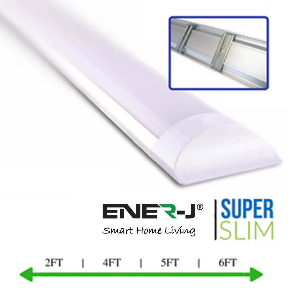 Pack of 2 LED Prismatic Batten Fitting Lights, 45W, complete fitting 1.5m, 4000 lumens, 6500K