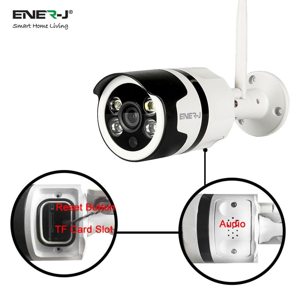 ENER-J 1080P Smart WiFi Outdoor Bullet IP Camera with 25m Night Vision, Motion Detection, Two-Way Audio & IP66 Weatherproof Design, Home Security Surveillance Camera