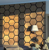 2 pack Wood Oak Hexagon Acoustic Panel with 9 Hexagons - Easy Mountable Thick Foam Wall Board, 600x600mm