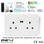 ENER-J Smart WiFi 13A Twin Wall Socket with App Control, Individual Timers, LED Push Buttons & 2.1A USB Charging, White Double Power Socket for Home & Office Automation