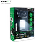 ENER-J 100W solar powered LED floodlight retail packaging box with solar panel and remote control