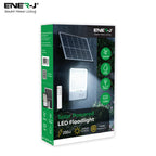 ENERJ solar-powered LED floodlight packaging on a white background