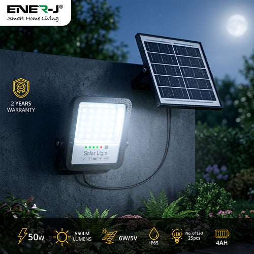 ENER-J 50W solar LED floodlight with solar panel and waterproof IP65 outdoor security lighting