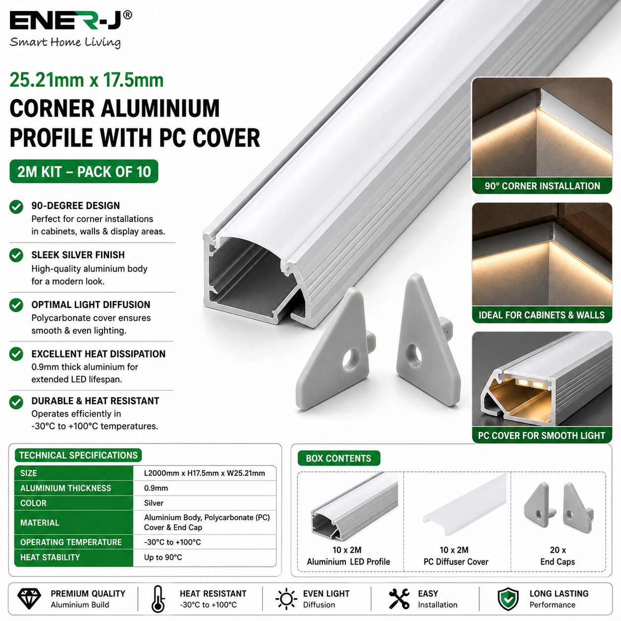 ENER-J aluminium skirting profile with rounded edge modern wall trim for contemporary interiors
