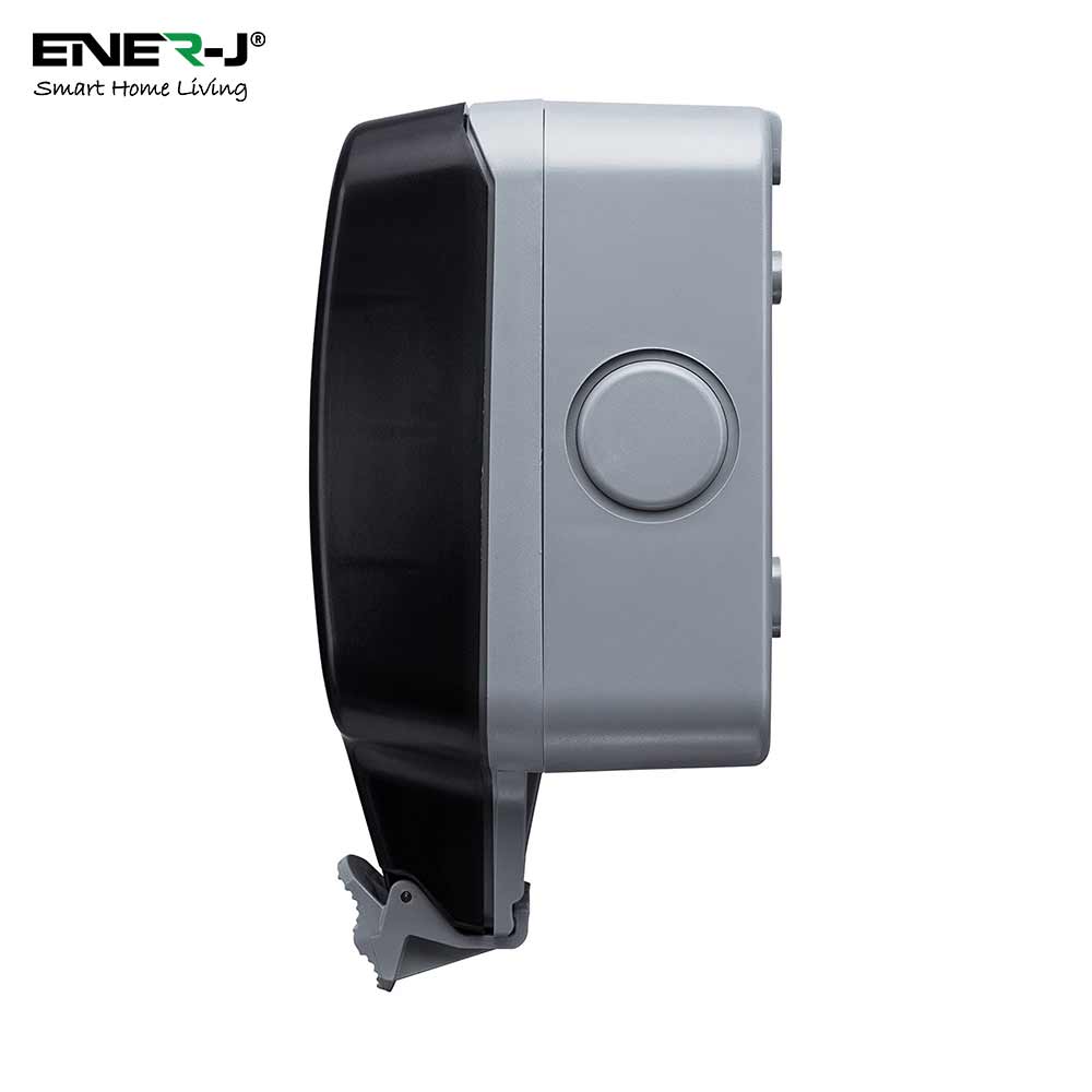 Side view of ENER-J IP65 outdoor waterproof socket with weatherproof protective cover