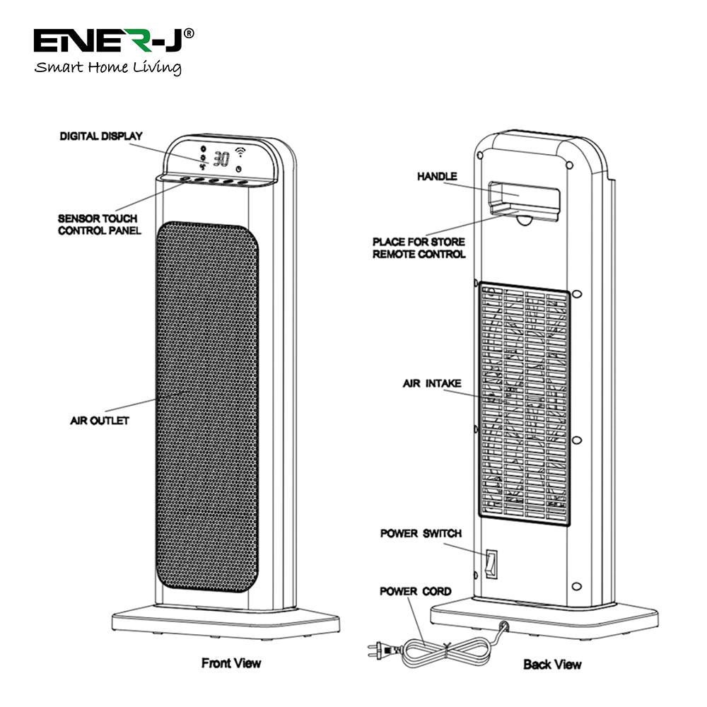 Smart WiFi ceramic heater with app support, timer setting, adjustable temperature control and 3 heating power modes