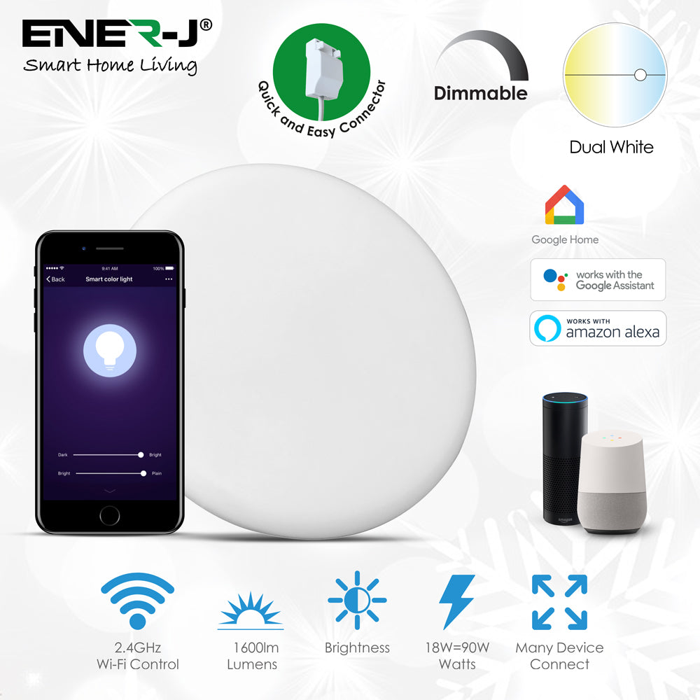 ENER-J smart WiFi LED panel light with dual white dimmable control, Alexa and Google Home support, 18W 1600 lumens ceiling light