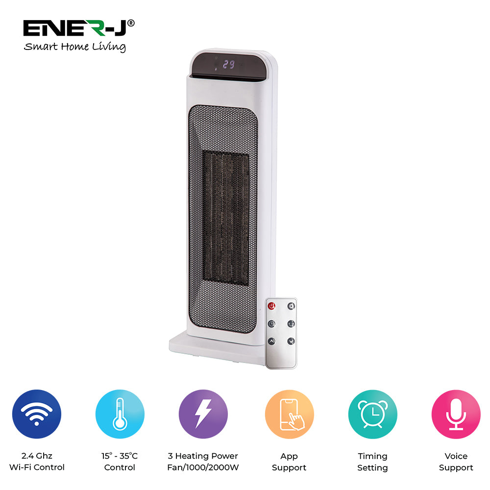 ENER-J smart WiFi PTC ceramic tower heater 2000W with app control, voice support, timer settings and adjustable temperature control