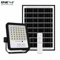 ENER-J solar LED floodlight with solar panel and remote control on white background