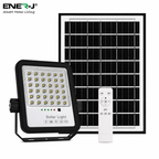 ENER-J solar LED floodlight with solar panel and remote control on white background