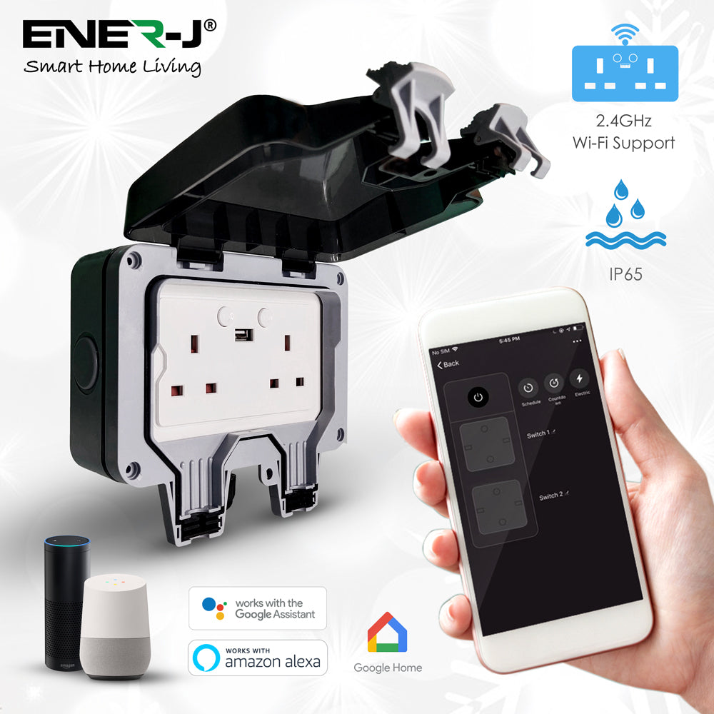 ENER-J outdoor smart WiFi socket with IP65 waterproof protection and app control